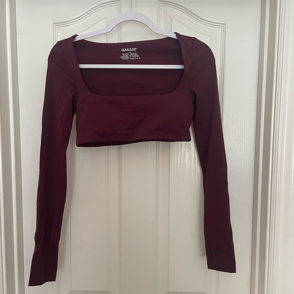 Garage Red Long Sleeve Fitted Crop Bodysuit